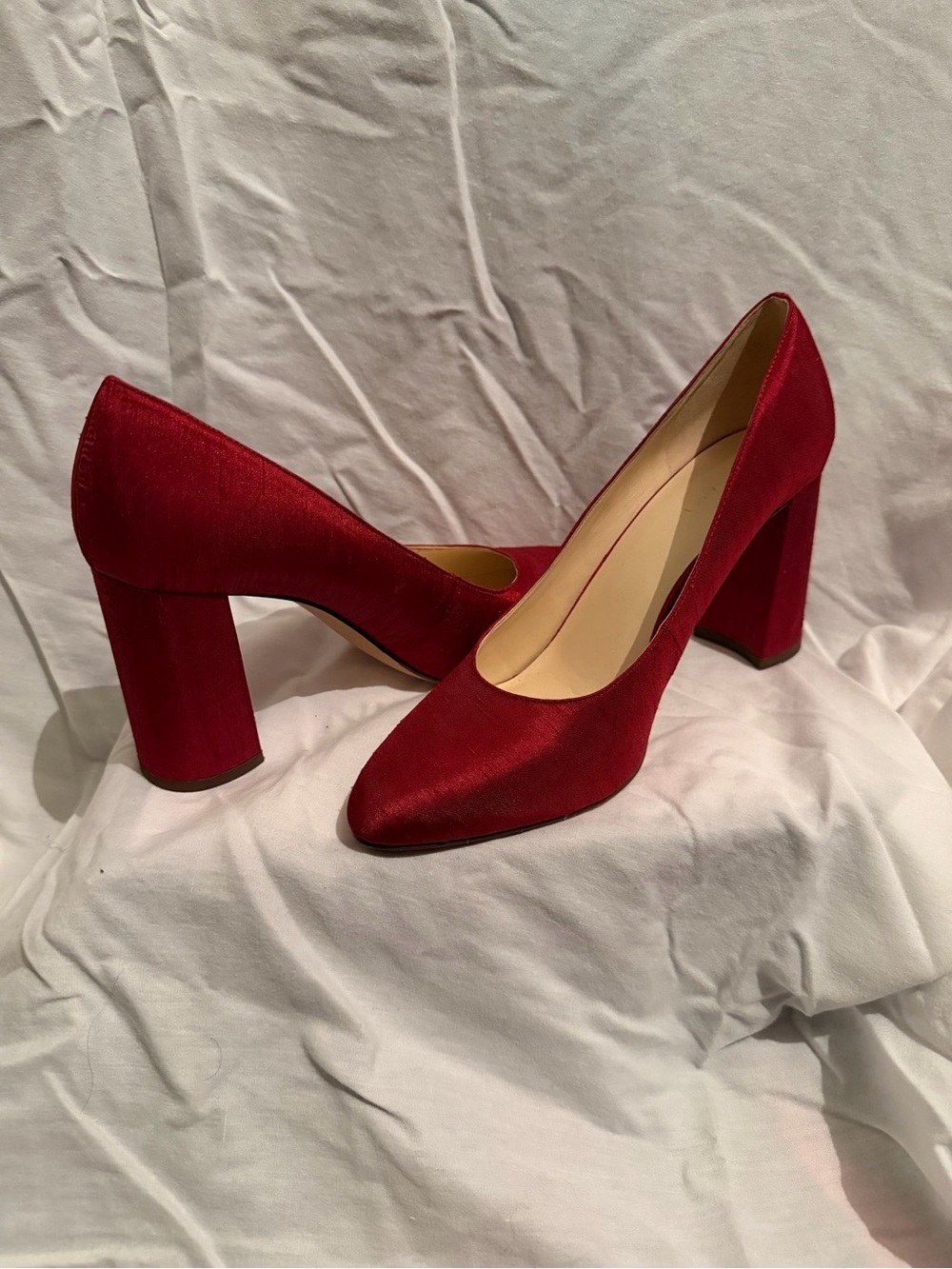 Nine West Red Satin Block Heel Pumps